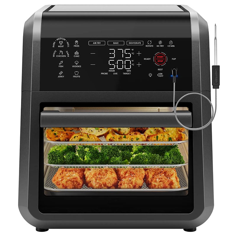 12 Quart 5-in-1 Air Fryer with Integrated Smart Thermometer, 28 Presets - Black