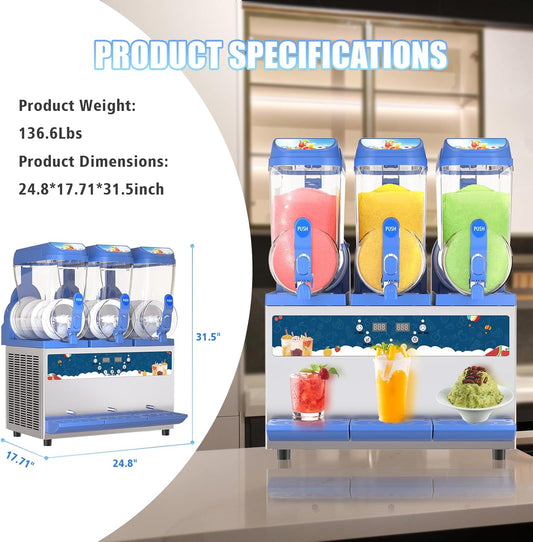 Commercial Slushy Machine - 1000W 30L Tanks Slush Maker Machine 304 Stainless Steel Commercial Margarita Machines Efficient Cooling the Ideal Slushie Maker for Bars Cafes Restaurants