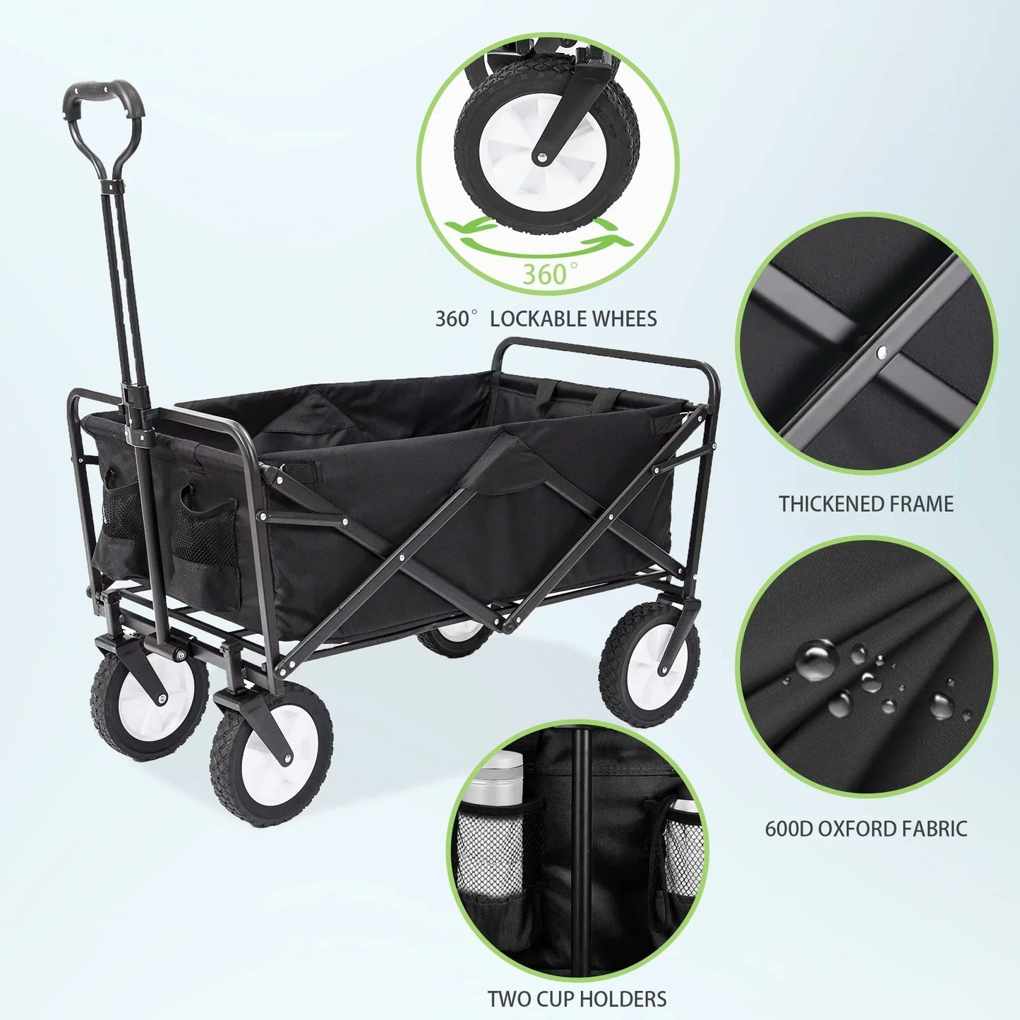 220lb Folding Wagon Utility Garden Cart for Outdoor Camping Black