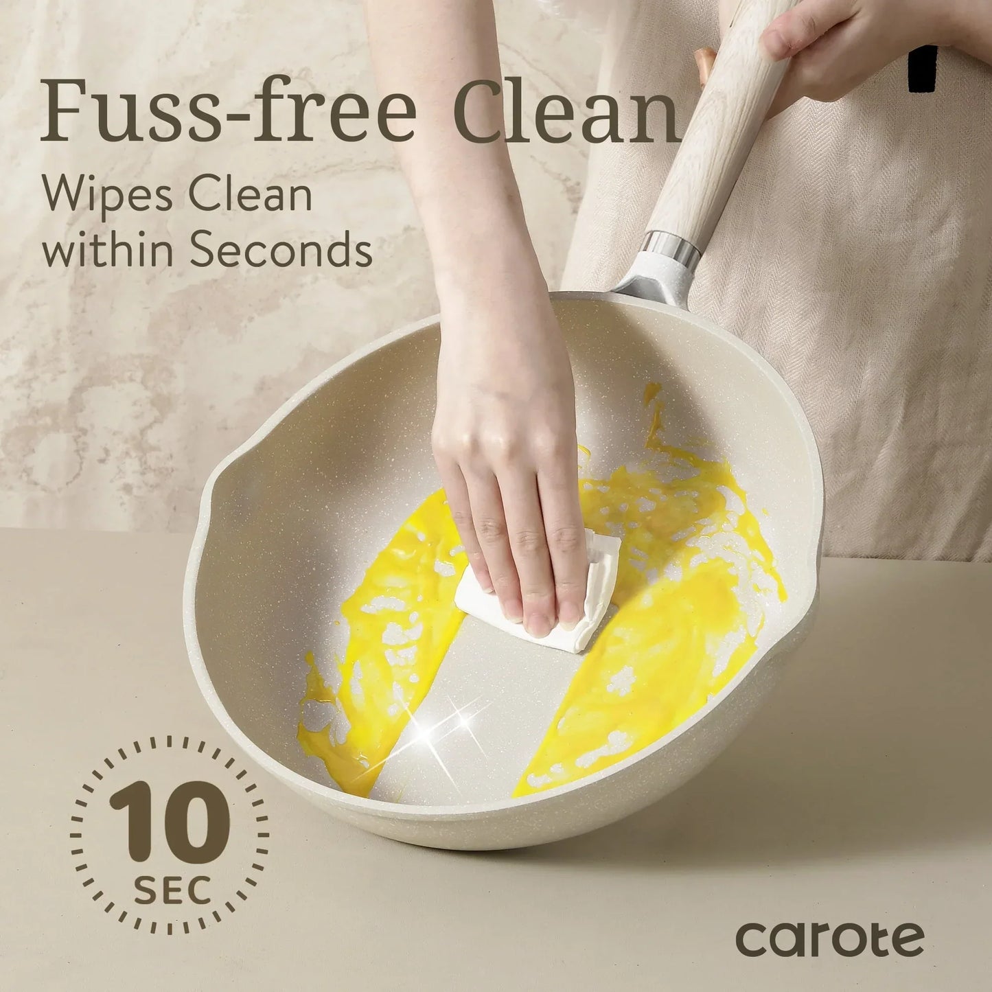 Non Stick Pots and Pans Set, 21 Pcs Induction Kitchen Cookware Sets (Beige Granite)