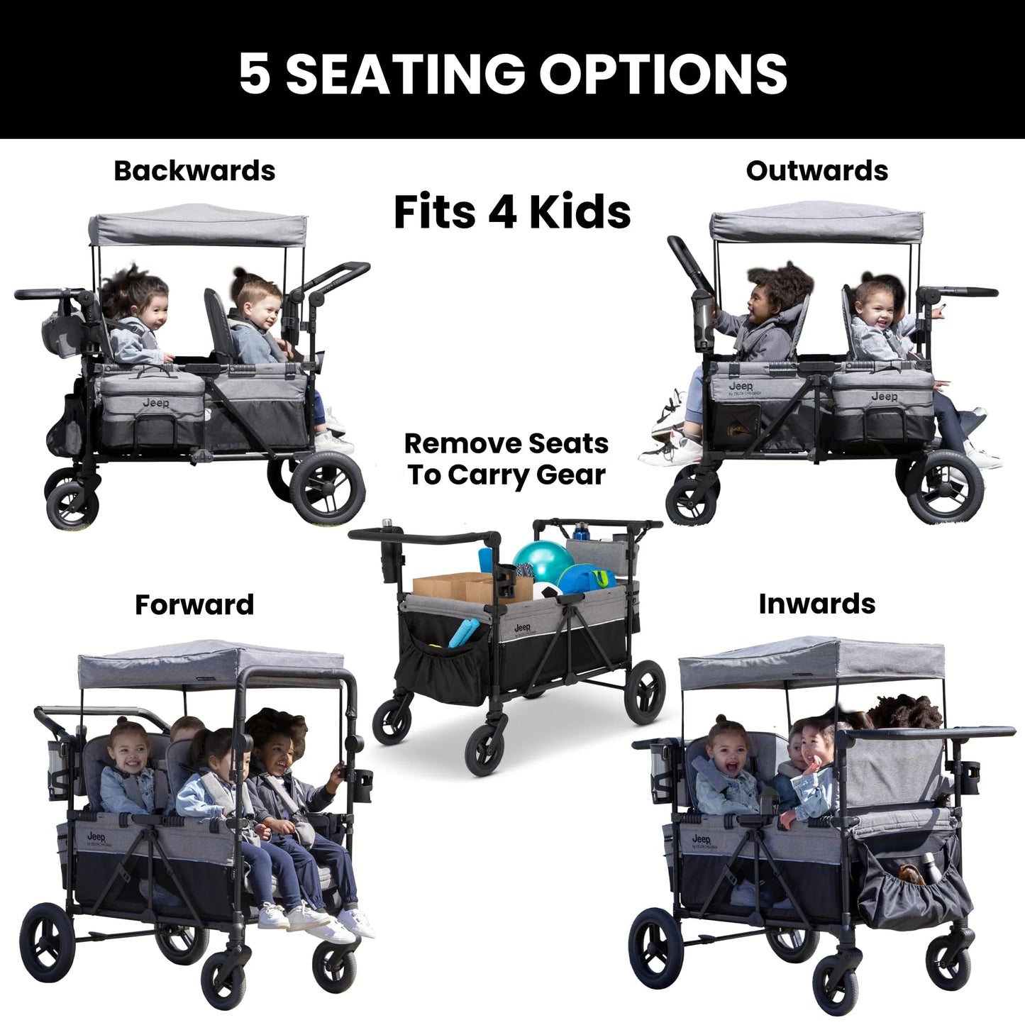 Jeep Wrangler Deluxe 4 Seater Stroller Wagon by Delta Children