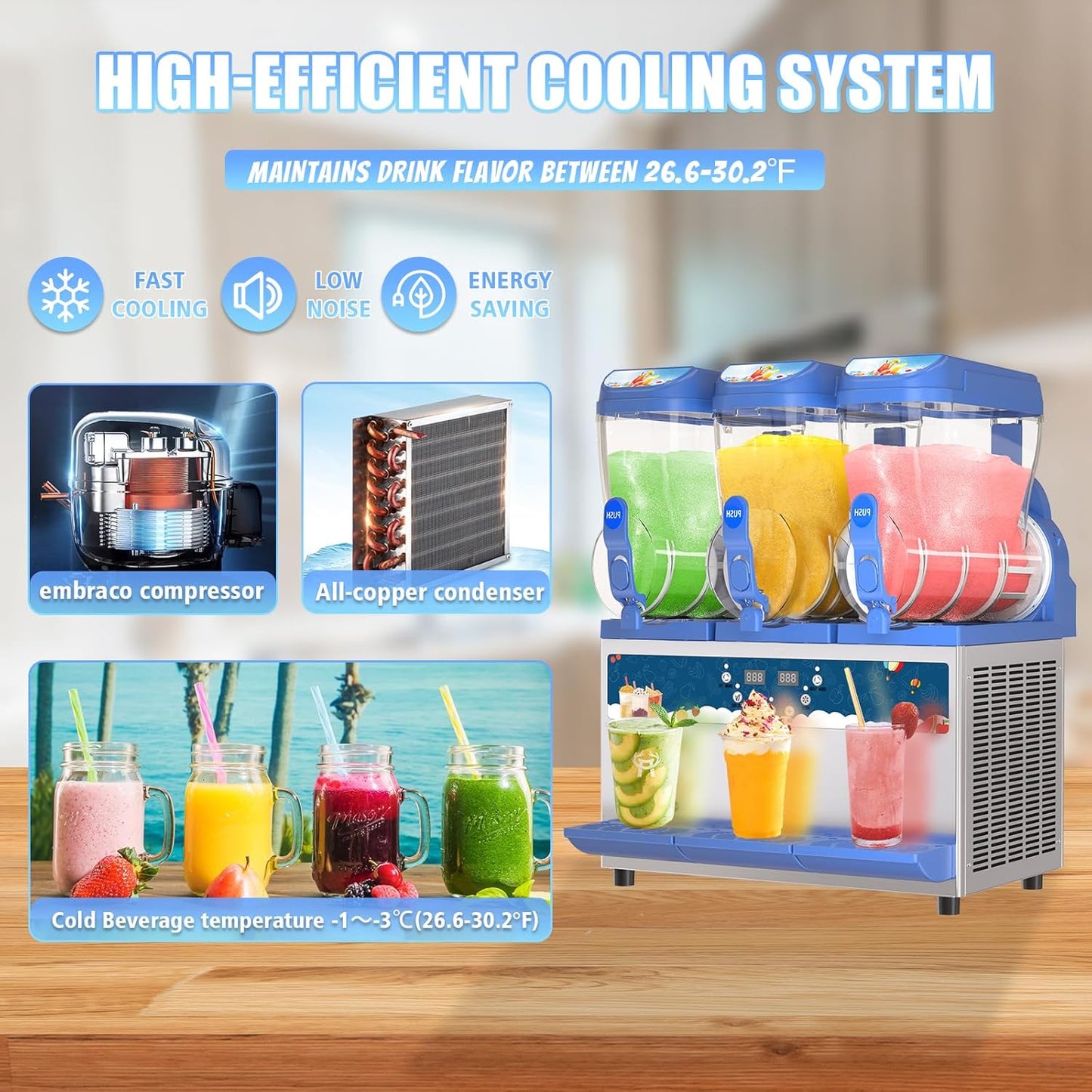 Commercial Slushy Machine - 1000W 30L Tanks Slush Maker Machine 304 Stainless Steel Commercial Margarita Machines Efficient Cooling the Ideal Slushie Maker for Bars Cafes Restaurants