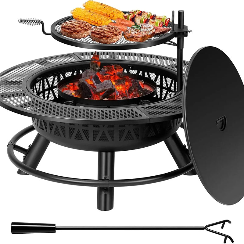 35 Inch Metal Table Cooking Grill Wood-Burning Fire Pit