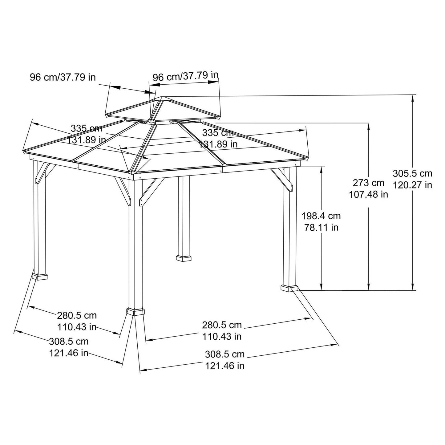 10 ft. x 10 ft. Cedar Framed Gazebo with Steel 2-Tier Hip Roof Hardtop