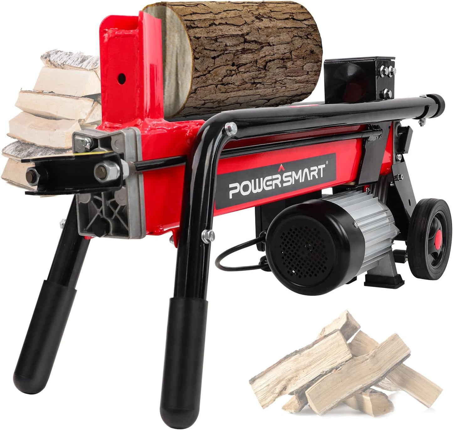 PowerSmart Electric Log Splitter 7-Ton - Efficient Wood Splitter with 3500 Motor Speed, 15 Amp, Horizontal Full Beam Design and Steel Wedge for Firewood & Kindling Cutting