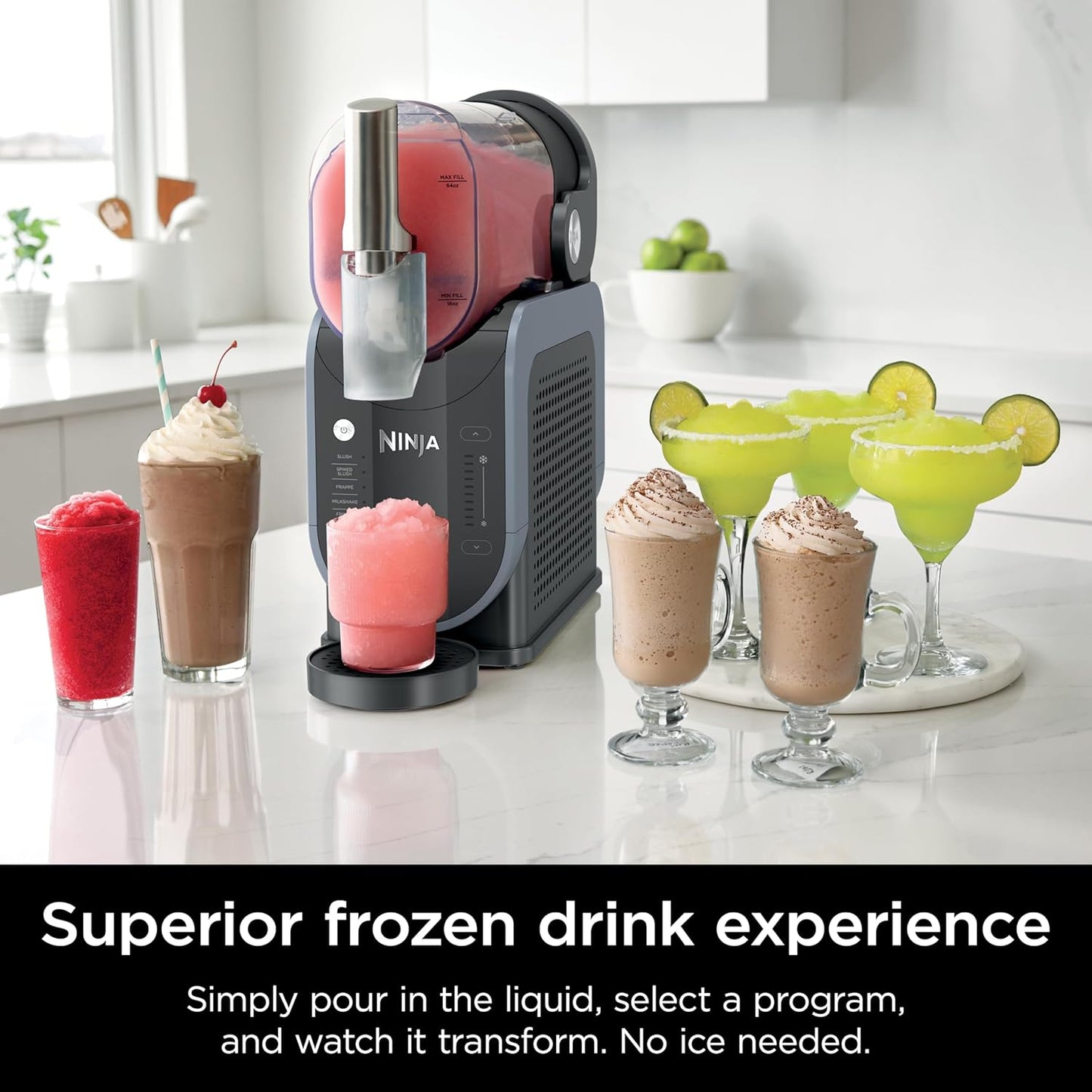 SLUSHi with RapidChill Technology, 88 oz. Frozen Drink & Slushie Machine, 5 Preset Programs, Margaritas, Frappés, and More, Premium Accents, Black, FS301